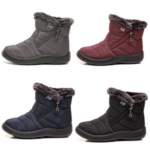 Gai Warm Ladies Snow Boots Side Zipper Cotton Women Shoes Black Red Blue Gray in Winter Outdoor Sports