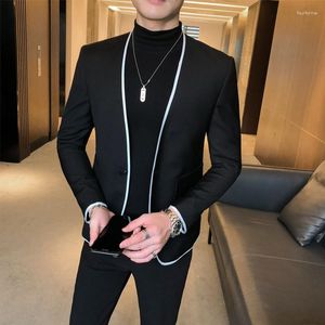 Men's Suits Man's European Suit Hit Color Split Joint Black Blazer Hombre Casual Chaquetas De Vestir Stage Costumes For Singers