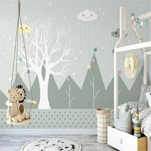 Wallpapers personalizado dos desenhos animados quarto das crianças céu estrelado vale floresta papel de parede 3d mural papel de parede para crianças papéis de parede decoração casa