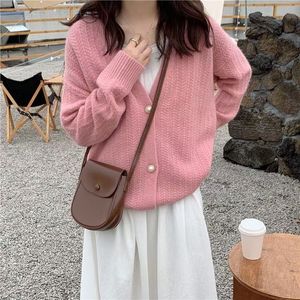 Womens Sweaters Pearl Button Cardigan Knitted Jacket Spring And Autumn Style Korean Loose Vneck Clothing Wn 230905