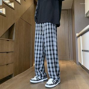 Men's Pants Autumn Straight Tube Casual Loose Plaid Trendy Wide Leg Harajuku Streetwear Male Brand Trousers