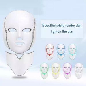 Dispositivos de cuidados faciais LED Pon 7 cores máscara de rejuvenescimento da pele terapia pescoço anti-rugas máquina de idade clarear reparação beleza cuidados massagem ferramentas 230905