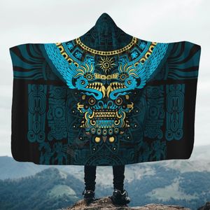 Cobertores Aztec Quetzalcoatl Crânio 3D Todo Impresso Cobertor Com Capuz Adulto Criança Sherpa Fleece Wearable Microfibra Cama 230906