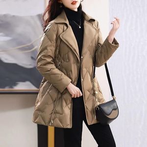 Women's Trench Coats High End Down Cotton Jacket Winter 2023 Fashion Waistband Slim Fitting Lightweight Mid Length Female Parka