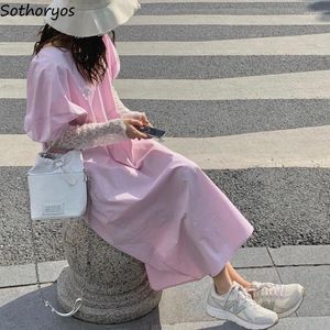 Casual Dresses Women Spring Leisure Korean Style Loose Solid All-Match Simple Puff Sleeve Fashion Elegant Sweet Lovely