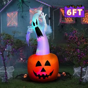 Маски для вечеринок Ourwarm Halloween Надувная тыква Призрак Фонарь Дом ужасов Фестиваль Реквизит Открытый вечеринка Сад Газон Двор Взорвать украшение 230905