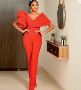 Red Jumpsuits Prom Dresses V Neck Ruched Long Elegant Pants Formal Evening Gowns Plus Size Woman Party Dress