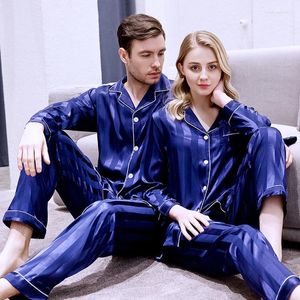 Mulheres sleepwear casal 2pcs pijama casual listrado roupão de seda cetim outono pijama terno presente de casamento nupcial sexy lingerie íntima
