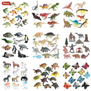 Action Toy Figures Oenux Solid Animals Action Figures Wild Ocean Insect Model Set Dinosaur Butterfly Fish Bird Turtle Frog Lizard Figurines Kid Toy 230905
