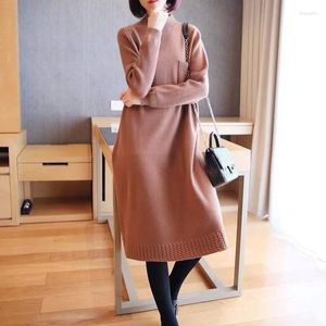 Women's Sweaters Autumn And Winter Loose Mid-length Half-high Collar Bottoming Long Sweater Skirt Over-the-knee Knitted Pullover Women