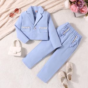 Kleidungssets Kleinkind Mädchen 2-teiliges Outfit Einfarbig Rüschen Langarm Formaler Blazer und Hosen Set Baby Süße Herbstkleidung