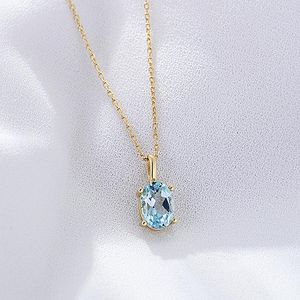 Catene Collana in argento sterling con topazio azzurro per donna Semplice design di nicchia per tutti gli abbinamenti Catena di clavicola in pietra naturale di lusso leggera