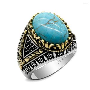 Cluster Rings Classic Fashion 925 Sterling Silver Men's and Women's With Natural Turquoise V-formade ring Turkiska smycken