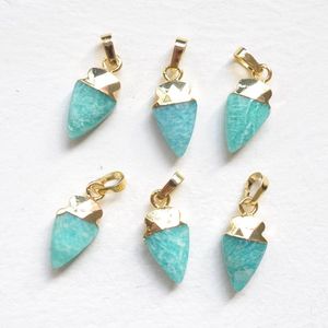 Pendant Necklaces Small Size Cutted Arrow Shape Amazonite Pendants With Gold Electroplated Edges-amazonite Charm For Jewelry Making