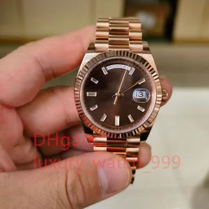 Relógio de designer com mostrador de café pulseira de ouro rosa 18K com escala de diamante clássica de 40 mm relógio de movimento mecânico automático masculino fivela dobrável oculta pulseira de moda