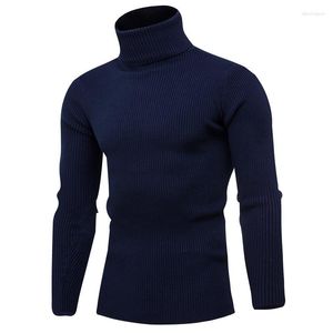 Herrtröjor Knitwear Men Autumn and Winter High-Neck Solid Color Bottoming Shirt 9356