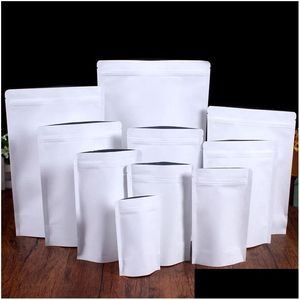 Verpackungsbeutel Großhandel Stand Up White Kraftpapierbeutel Aluminiumfolie Verpackungsbeutel Lebensmittel Tee Snack Geruchssicher Wiederverschließbar Drop Deliv Oti1P