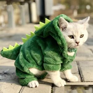 Hundkläder Stock Pet Cat Clothes roliga dinosaurier kostymer täcka vinter varm fleece tyg hoodie valp xu droppleverans hem trädgård sup dh0zn