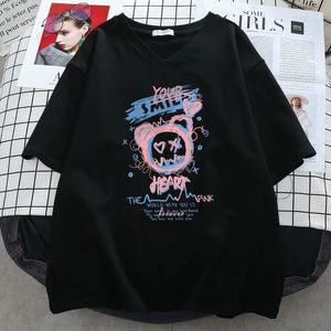 Женская футболка больших размеров 6XL 150 кг Японские топы Harajuku Kawaii Хлопковая футболка с надписью «Медведь» Повседневные футболки с короткими рукавами и большими мультфильмами 230905