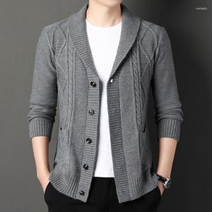 Suéteres masculinos engrossados vara agulha diamante xadrez camisola de malha cardigan cor sólida simples sênior