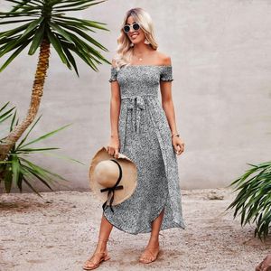 Abiti casual Festa estiva Una linea lunga con spalle scoperte Manica corta Vita alta Abito da cocktail da damigella d'onore Abito lungo Robe Femmes