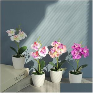 Flores decorativas grinaldas bacia de plástico phalaenopsis bonsai artificial criativo ornamentos decoração interior vaso decoração do escritório pote dhrbz