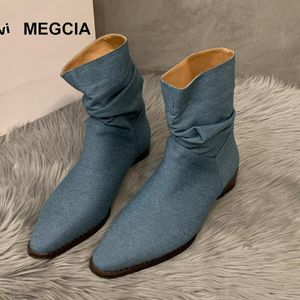 Stövlar Blue Jean Womens Autumn Shoes Point Toe Low Heel Ankel Suede Lady Black Khaki Slip On Brand Designer M334 230905
