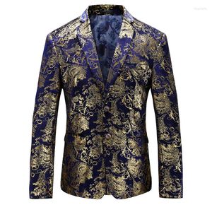 Men's Suits 2023 Fashion Gold Blazer Bronzing Mens Slim Fit Suit Jacket Men Wedding Nightclub Stage Party Dress Plus Size S-5XL