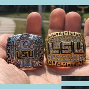 Cluster Rings 2Pcs 2003 2007 Lsu Tigers National Championship Ring Set Souvenir Fan Men Gift Wholesale Drop Delivery Jewelry Dh0Hs Dhlem