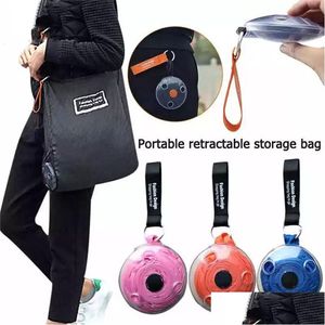 Storage Bags Stock Portable Folding Telescopic Small Disc Shop Bag Mtifunctional Reusable Shopper Handbag Organizer Travel Drop Delive Dht0O