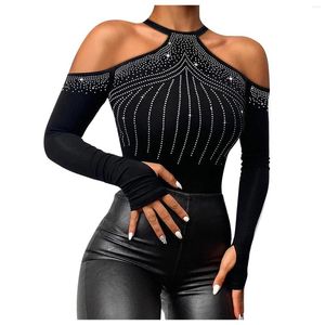 Women's Tanks Long Sleeve Shirts Slim Contrast Cold Shoulder Sexy T Shirt Casual Layer Tee Tops Cropped Y2k Cute Tank