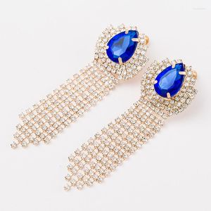 Stud Earrings Chran Luxury Bridal Gold Color Clear Rhinestone Crystal Earings Wedding Party Dangle Chandelier Drop Jewelry E075