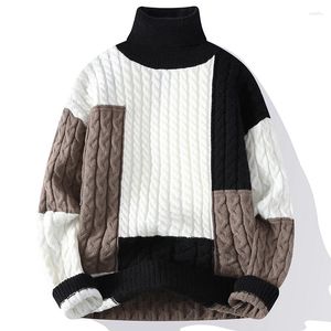 Herrtröjor 2023 Vinterkoreansk stilig lapptäcke turtleneck tröja män kläder high end herrar jul tjock varm pull homme