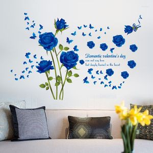 Wall Stickers Large Blue Rose Flowers Sticker Sofa/TV Background Home Decoration DIY Bedroom Living Room Mural Art Decals Poster