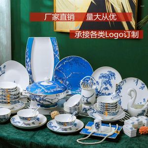 Zestawy zastaw obiadowych Jingdezhen Enamel Kolor Ceramiczne zastawa stołowa domowe chińskie miski i talerze kości China