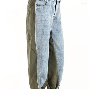 Women's Jeans Denim Pants Women Mid-rise Contrast Stitching Loose Long Straight-leg Versatile Casual Cargo Female Office Lady Trousers