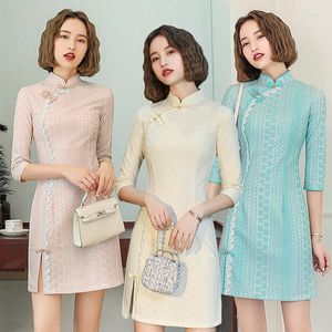 Abbigliamento etnico 2023 estate breve pizzo sexy cheongsam fresco banchetto festa prestazioni Qipao giovani ragazze abito da sera in stile cinese per