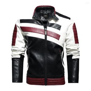 Men's Jackets Autumn And Winter Outdoor Single Item Thick Jacket Velvet Warm Leather Color Striped PU Motorcycle