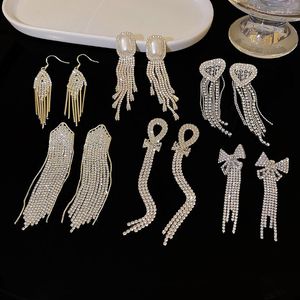 Висячие серьги из серебра 925 пробы с блестками и кисточками, длинная цепочка с сердцем и бантом, серьги-капли для женщин, свадебные украшения, подарки E1060
