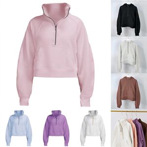 Moda tüplü lululemen bayanlar yoga hoodie ceketler kalın tüplü kaputlar spor yarım fermuarlı terry tasarımcı kazak ching gevşek sh225q