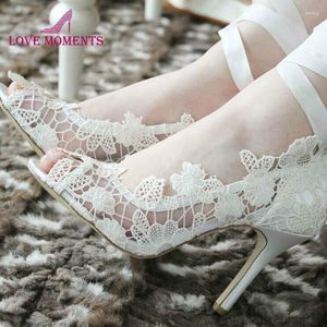 Dress Shoes Fashion White High Heel Lace Flower Bridal Wedding Lady Peep Toe For Graduation Party Prom
