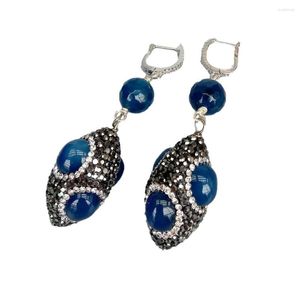 Dangle Earrings Y.YING Blue Agate Black Rhinestone Pave Cubic Zirconia Lever Back