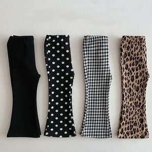 Pantolonlar Çocuk Günlük Pantolo Pantolo Polka Dot Leopar Flare Pantolon İlkbahar Sonbahar Toddler Bebek Tayt Kızları Elastik Bel 230906