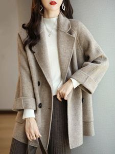 Frauen Wolle Mischungen Winter Mäntel Mode Mantel Weibliche Elegante Solide Dicken Mantel Zweireiher Lange Jacken für Frauen 230905