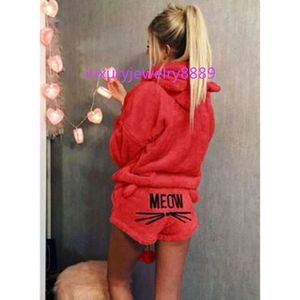 Trainingsanzug Frauen Set 2018 Herbst Warme Winter 2 Stück Frau Anzüge Nette Katze Hoodie Nachtwäsche Sweatshirt Und Kurze Pyjamas set