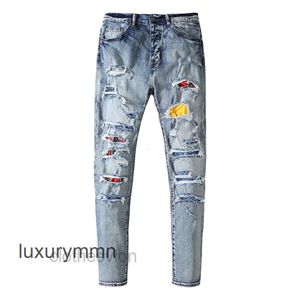 Designerhemden Amirrs Jeans T 2023 Jean Wash Hole Bunte Beggar Style Herren Kleine Beinhose Motor DQD8