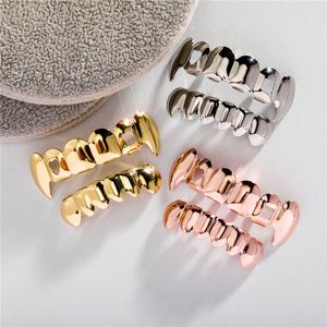 Hip Hop Teeth Set Up 6 Top and Bottom Grillz Suitable for Men and Women Smooth Hollow Heart Teeth Accessories