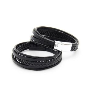 2 Colors Matte Hand-Woven Leather Bracelet Multi-Layer Magnetic Vintage Bracelet For Men's Daily Wearing