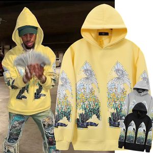 Moletons amarelos Hoodies Eur EUA Tamanho Oversized Homens Impresso Moletom Pulôver Hoode Hip Hop Pulôver Streetwear Tops