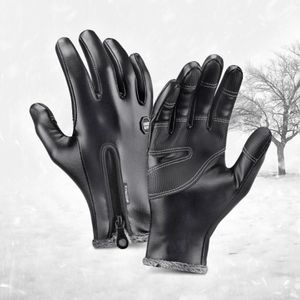 Winter Men's Leather Gloves Warm Touchscreen Sport Fishing Splash-proof Skiing Army Cycling Snowboard Nonslip Zipper Women Gloves